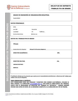 Completable En línea cud unizar GRADO EN INGENIERA DE ORGANIZACIN