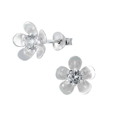 Silver Flower Stud Earrings - 925 Silver Jewelry