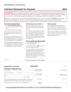 Fillable Online Revenue State Mn Individual Estimated Tax Payment