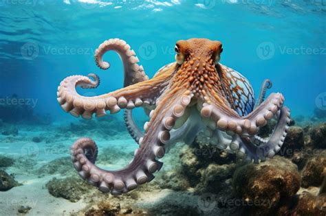 Octopus and coral reef in the sea. Generative AI 26781336 Stock Photo ...