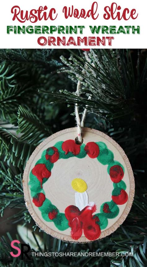 Rustic Wood Slice Fingerprint Wreath Ornaments