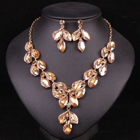 Champagne Color Gold Plated Elements Jewelry Set Necklace Earrings Ebay