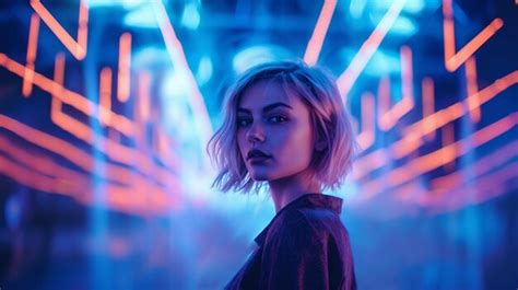 Premium Ai Image A Woman Stands In Front Of A Neon Light