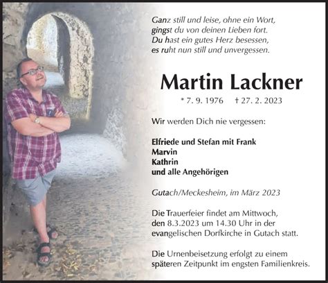 Traueranzeigen von Martin Lackner Schwarzwälder Bote Trauer