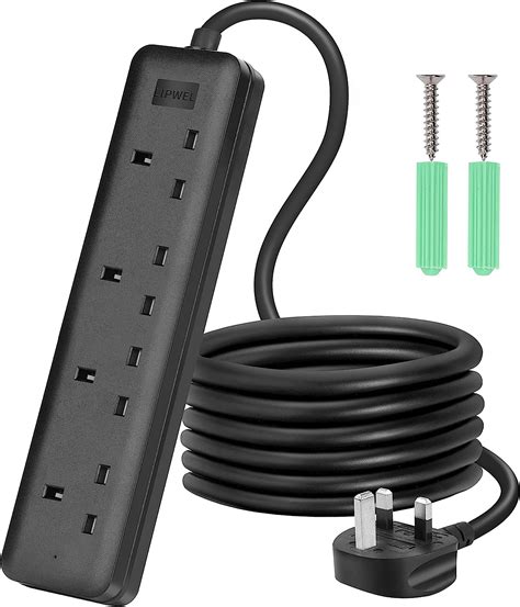 Lipwel Black Extension Lead M Extension Cord Way Multi Plug Socket