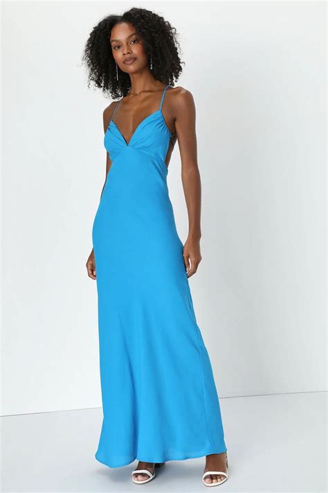 Mesmerizing Allure Blue Sleeveless Lace-Up Maxi Dress | Bright blue ...