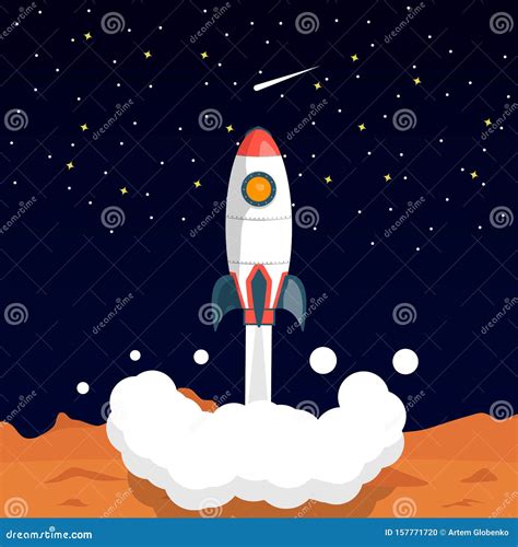 Space Rocket Takes Off From The Surface Of The Planet Stock Vector Illustration Of Shuttle