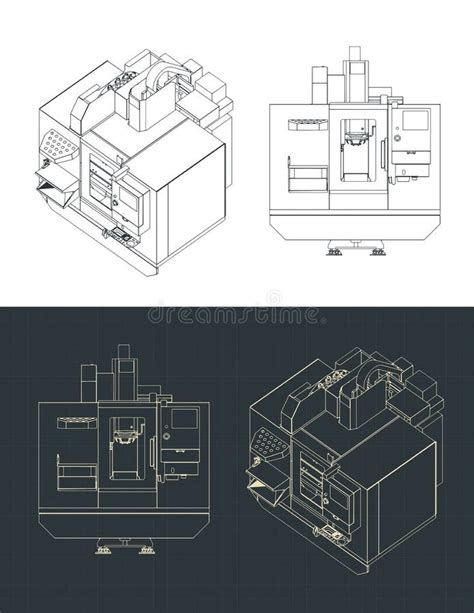 Automatic Cnc Milling Machine Blueprints Stock Vector Illustration Of