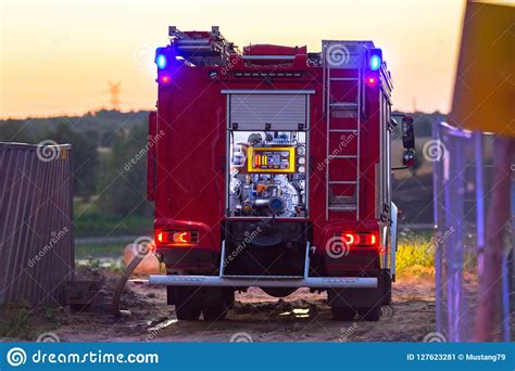 Flashing Lights of Red Fire Truck Stock Image - Image of flashing ...