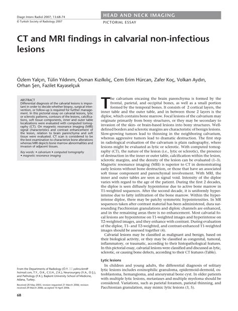 (PDF) CT and MRI findings in calvarial non-infectious lesions