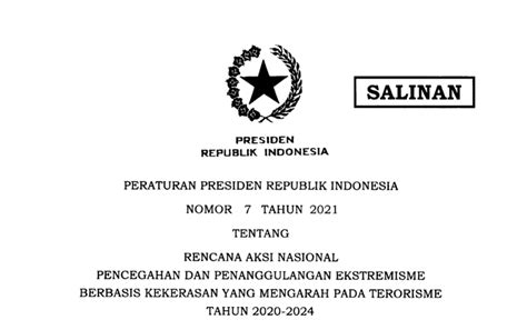 Perpres Rencana Aksi Nasional Pencegahan Dan Penanggulangan Ekstremisme