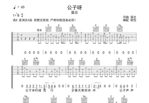 公子呀吉他谱 蛋总 G调弹唱简单78 专辑版 吉他世界