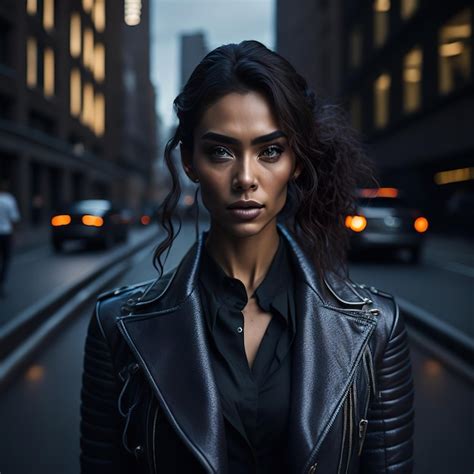 Premium Photo A Woman In A Black Leather Jacket Stands In The Middle