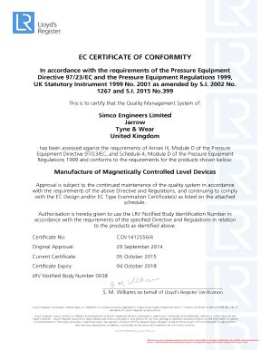 Fillable Online Ec Certificate Of Conformity Simco Engineers Ltd