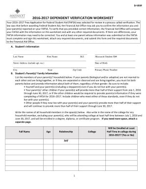 Fillable Online Dverf Dependent Verification Worksheet Your