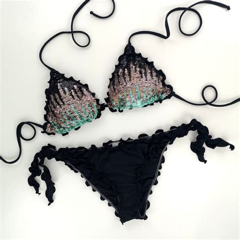 Triangle Bikini Paillettes Black Samoa Bikini Bottom Fashion Beach