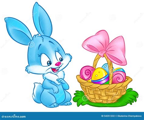 Happy Easter Bunny Basket Eggs Cartoon Illustration Stock Illustration