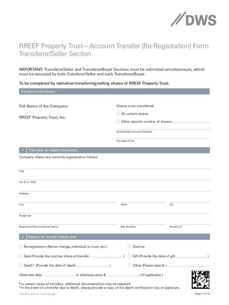 Fillable Online Dws Form Rpt Trans Account Transfer Re Registration