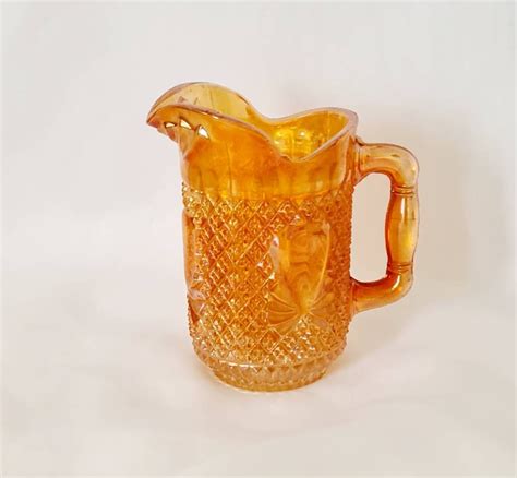 Vintage Amber Glass Milk Jug Horizontal Pressed Glass Creamer Jug Decorative Milk Jug With