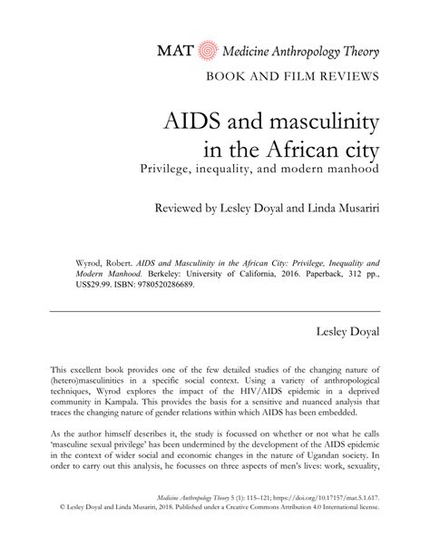 Pdf Aids And Masculinity In The African City