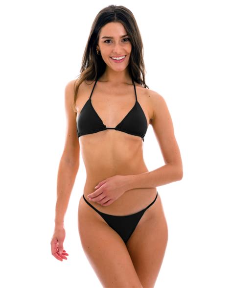 Braguita De Bikini Brasileña Cheeky Negra Con Lados Finos Bottom Preto