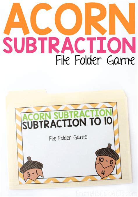 Acorn Subtraction File Folder Game From Abcs To Acts