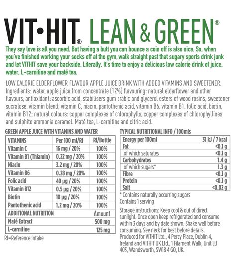 VIT HIT Lean Green Apple Elderflower Mate Tea Vitamin Drink