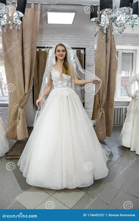 Beautiful Blonde Bride Posing In Wedding Dress Stock Image Image Of Charming Face