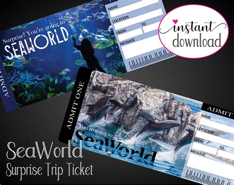 Printable SEAWORLD Surprise Trip Tickets. Vacation Ticket. - Etsy