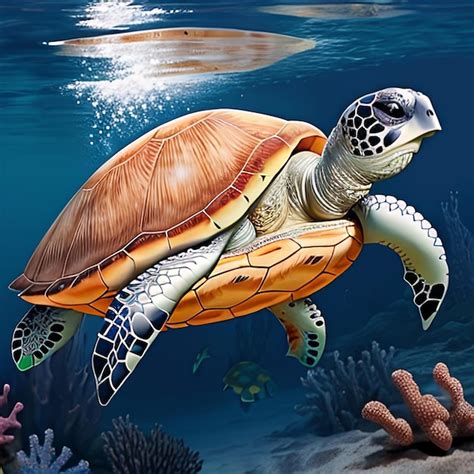 Premium Photo Illustration Of Turtles In Deep Blue Sea