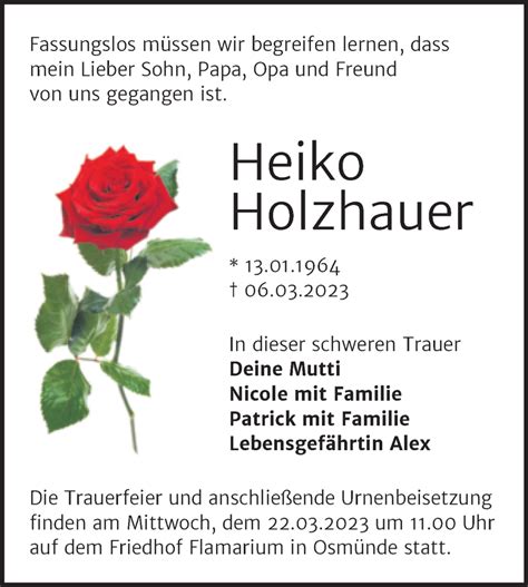 Traueranzeigen Von Heiko Holzhauer Abschied Nehmen De