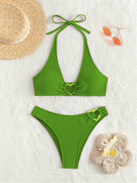 Shein Swim Y Glam Conjunto De Bikini Texturizado Sujetador Sin Aros