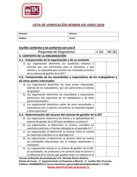 13 Lista De Verificacion Norma Iso 450012018 PDF