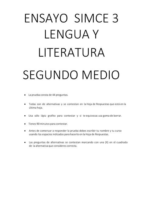 Ensayo 03 Lenguaje Ii Medio Ensayo Simce 3 Lengua Y Literatura