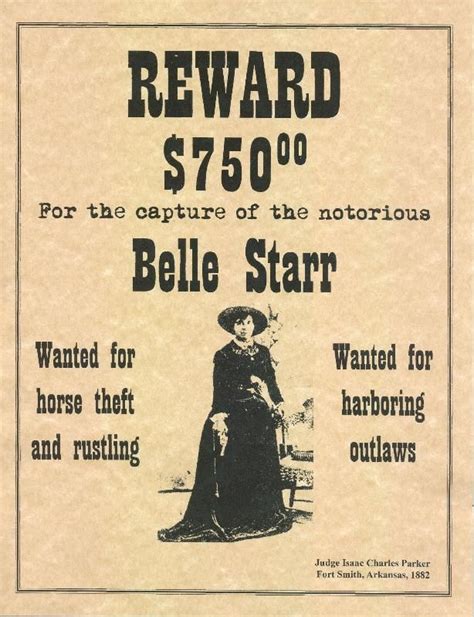 Old West Outlaw Posters Belle Starr Old West Wanted Poster Vintage