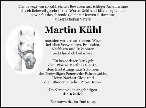 Traueranzeigen von Martin Kühl Trauer Nordkurier