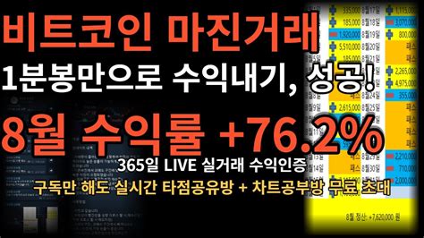 비트맨｜비트코인 1분봉만 보고 8월 수익률 762 달성 ｜비트코인수익정산수익인증단타매매마진거래 Youtube