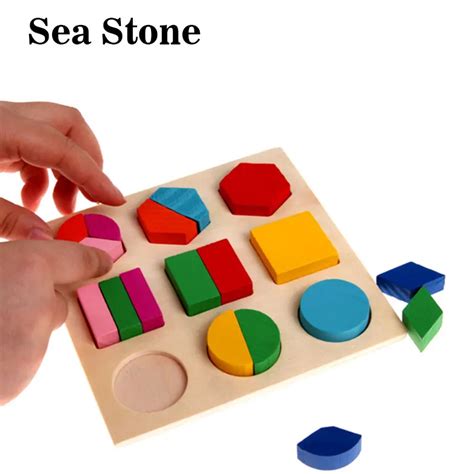 Colorful Geometric Shape puzzle Baby Kids Wooden Learning Educational ...