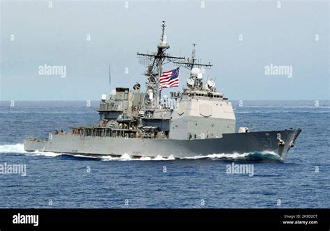 The US Navy (USN) Ticonderoga Class Guided Missile Cruiser (Aegis) USS ...