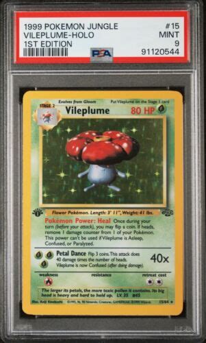 JUNGLE 1st EDITION VILEPLUME 1999 POKEMON CARD HOLO 15 64 PSA GRADED