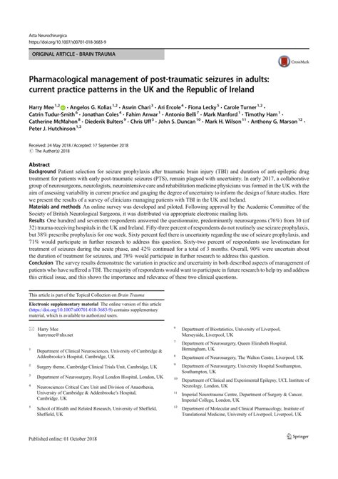 (PDF) Pharmacological management of post-traumatic seizures in adults ...