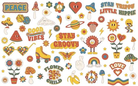 Groovy Set Groovy Hippie Set Dos Anos Sticker Pack Em Estilo De