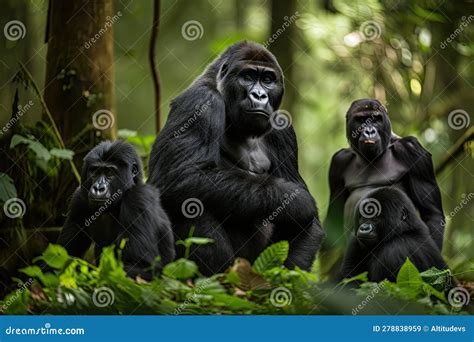 A Family of Gorillas in the Rainforest, with Mother and Father ...