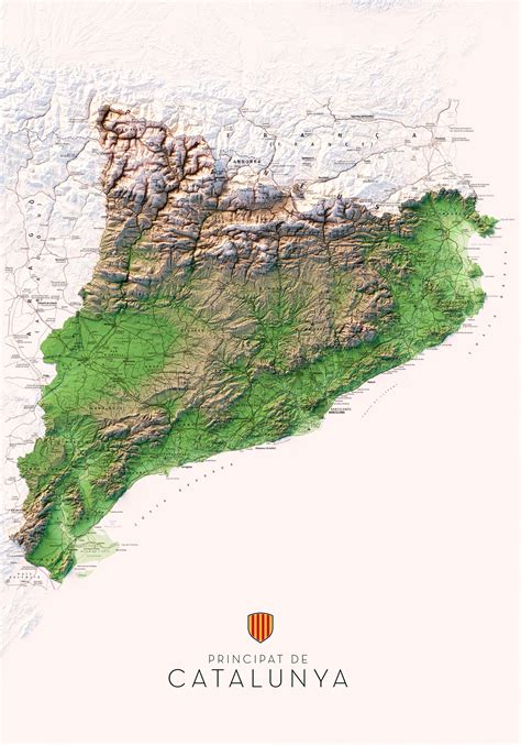 Principat De Catalunya Mapa Topogràfic En Color Versió Vertical