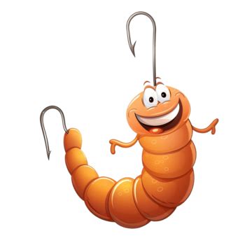 Cartoon Smiling Worm On Fishing Hook Worm Hook Fishing Png