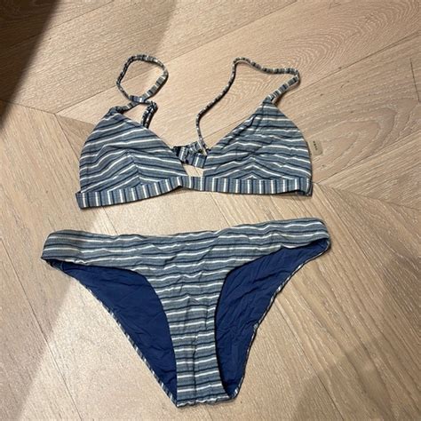 Onia Swim Onia Blue Striped Bikini Set Large Poshmark