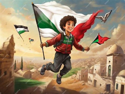 Premium Photo | Innocent kid holding Palestine flag like angle and flying in sky