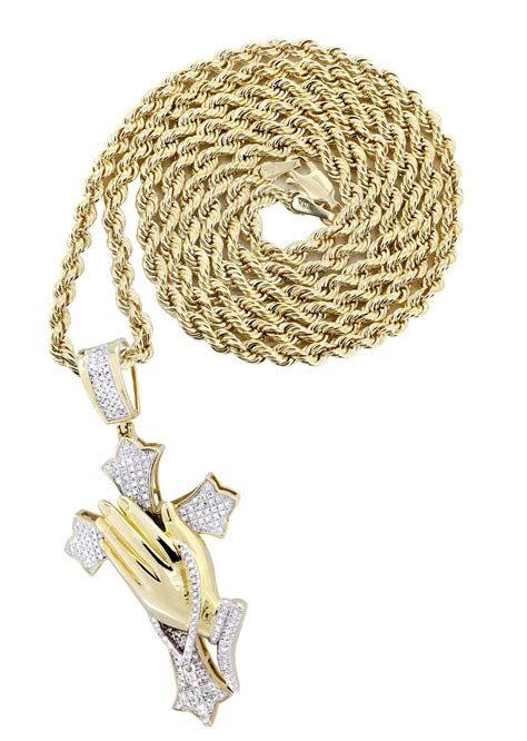 10K Yellow Gold Cross Pendant & Rope Chain | 0.67 Carats – FrostNYC