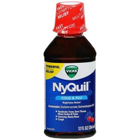 Vicks Nyquil Cold And Flu Nighttime Relief Liquid Cherry 12oz For Sale