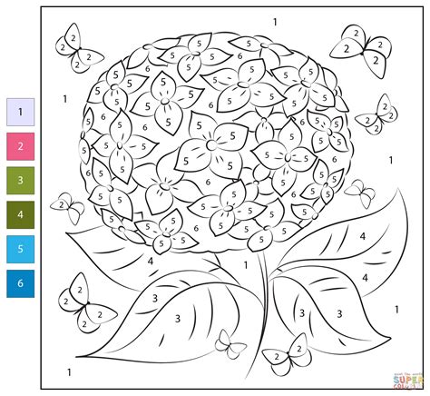 Color by Number: Hydrangea coloring page | Free Printable Coloring Pages